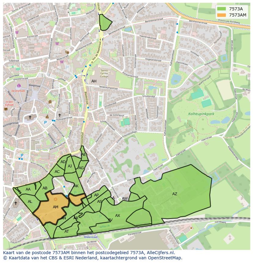 Afbeelding van het postcodegebied 7573 AM op de kaart.