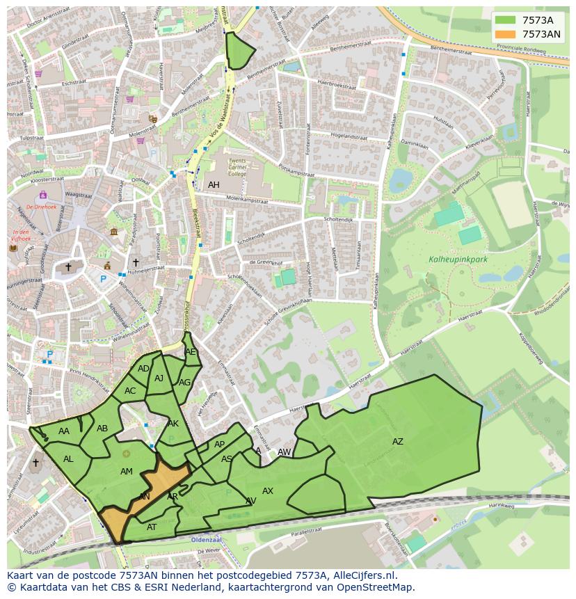 Afbeelding van het postcodegebied 7573 AN op de kaart.
