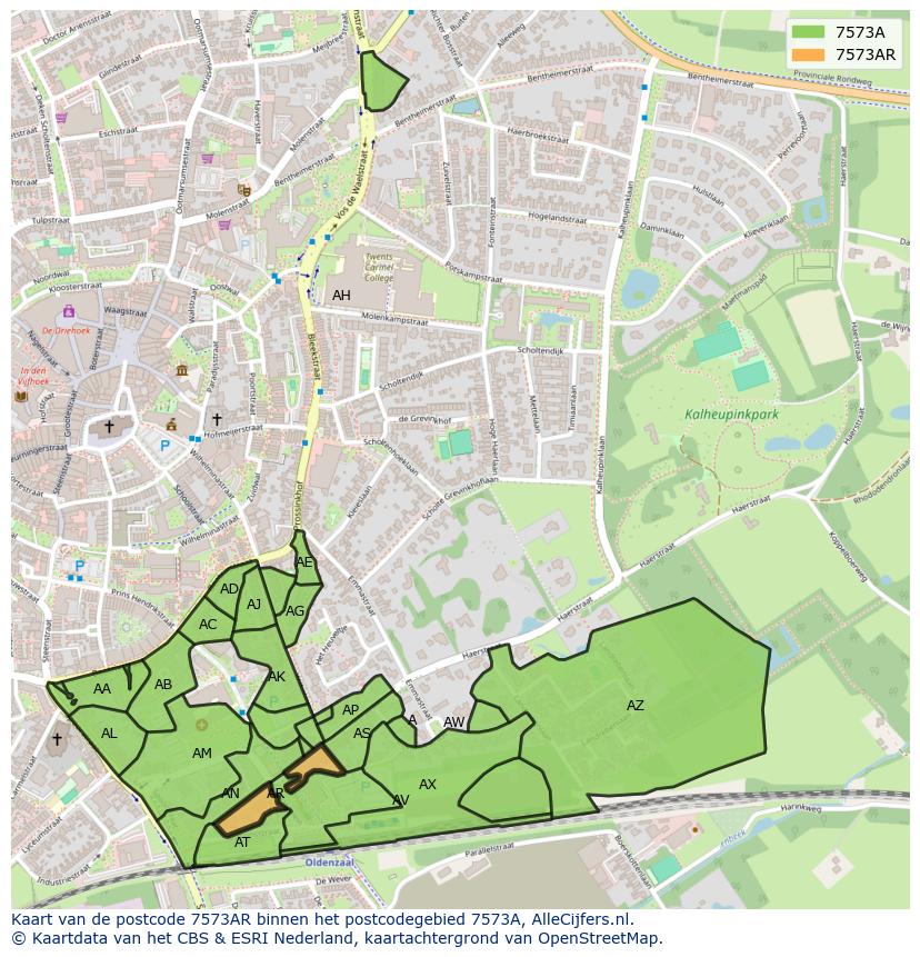 Afbeelding van het postcodegebied 7573 AR op de kaart.