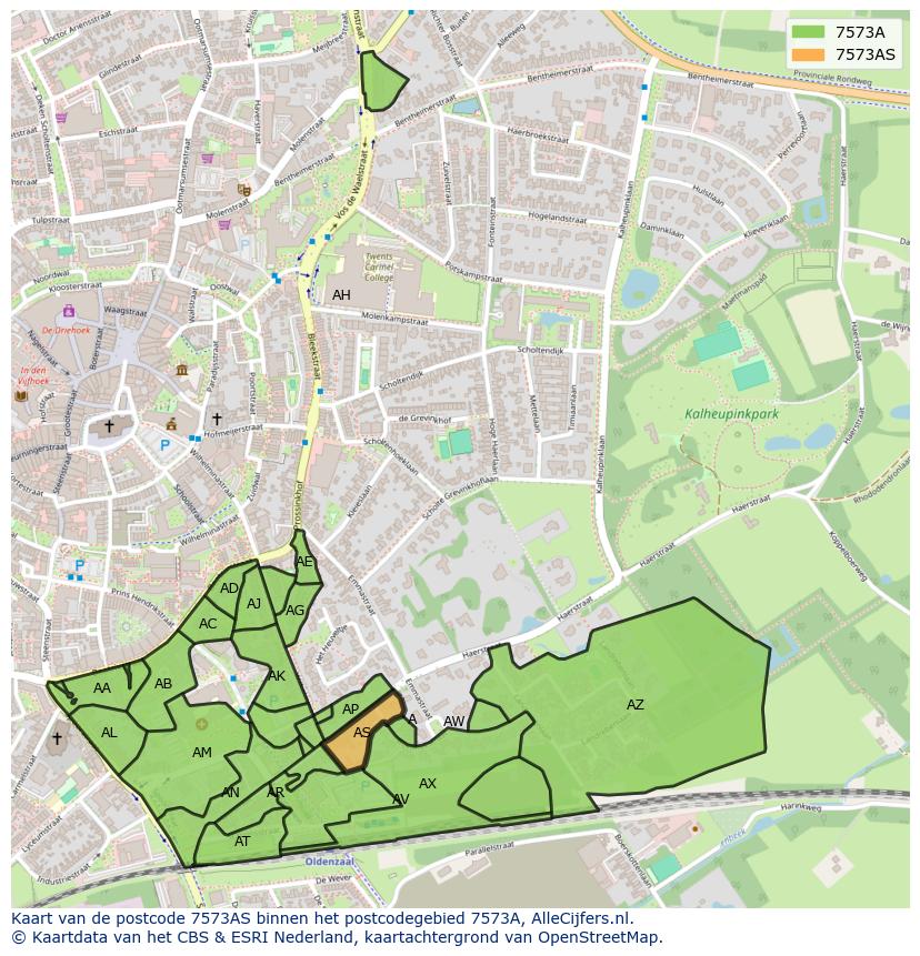Afbeelding van het postcodegebied 7573 AS op de kaart.