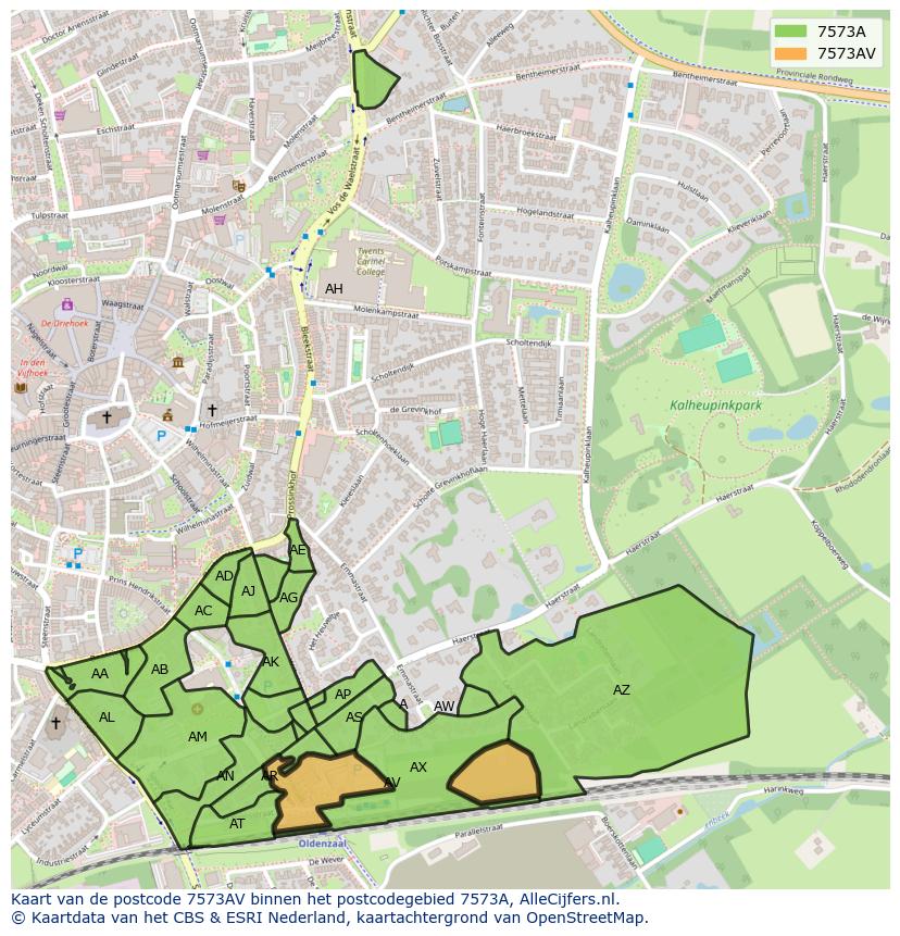 Afbeelding van het postcodegebied 7573 AV op de kaart.