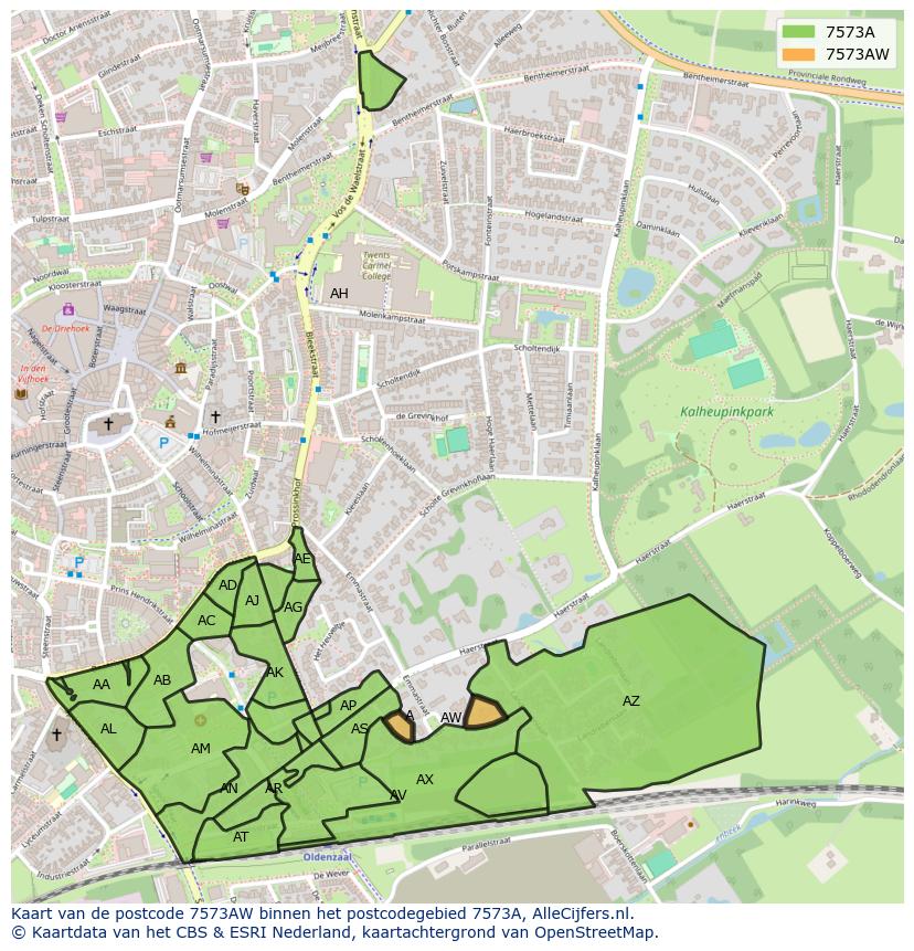 Afbeelding van het postcodegebied 7573 AW op de kaart.