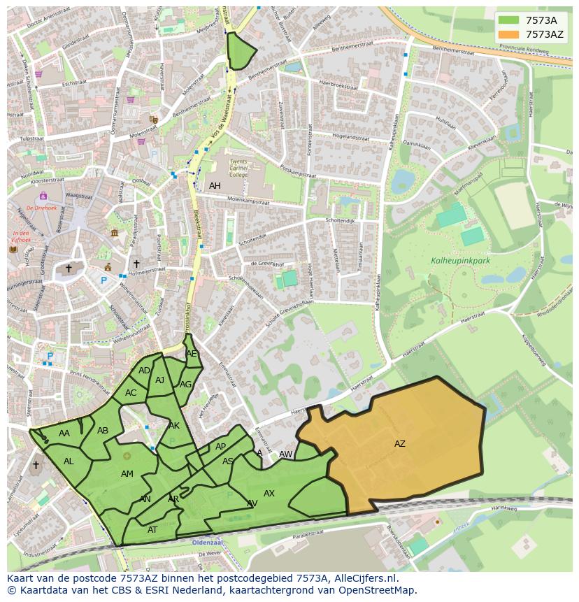 Afbeelding van het postcodegebied 7573 AZ op de kaart.