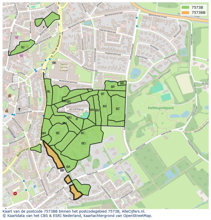 Afbeelding van het postcodegebied 7573 BB op de kaart.