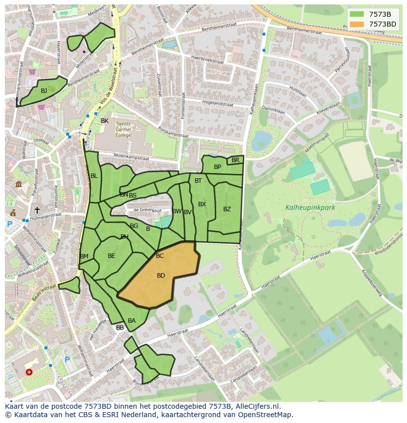 Afbeelding van het postcodegebied 7573 BD op de kaart.