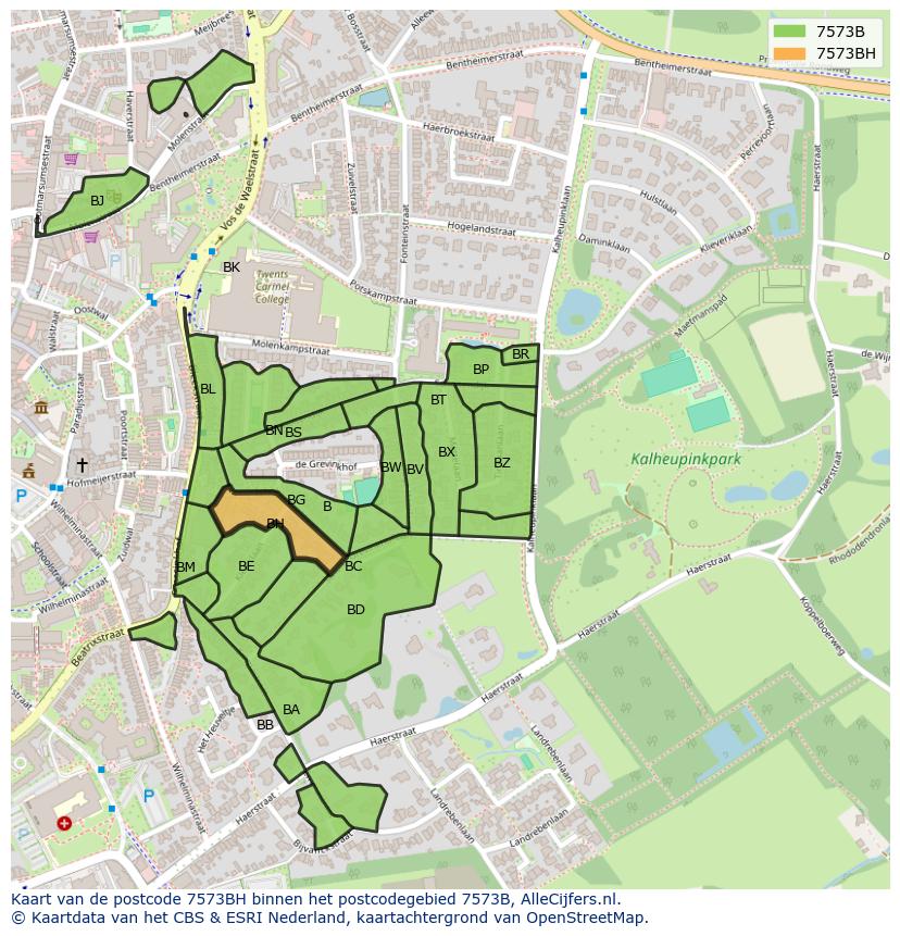 Afbeelding van het postcodegebied 7573 BH op de kaart.