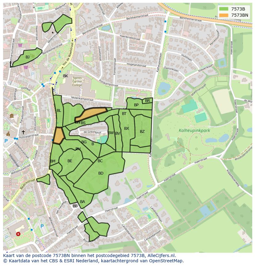 Afbeelding van het postcodegebied 7573 BN op de kaart.
