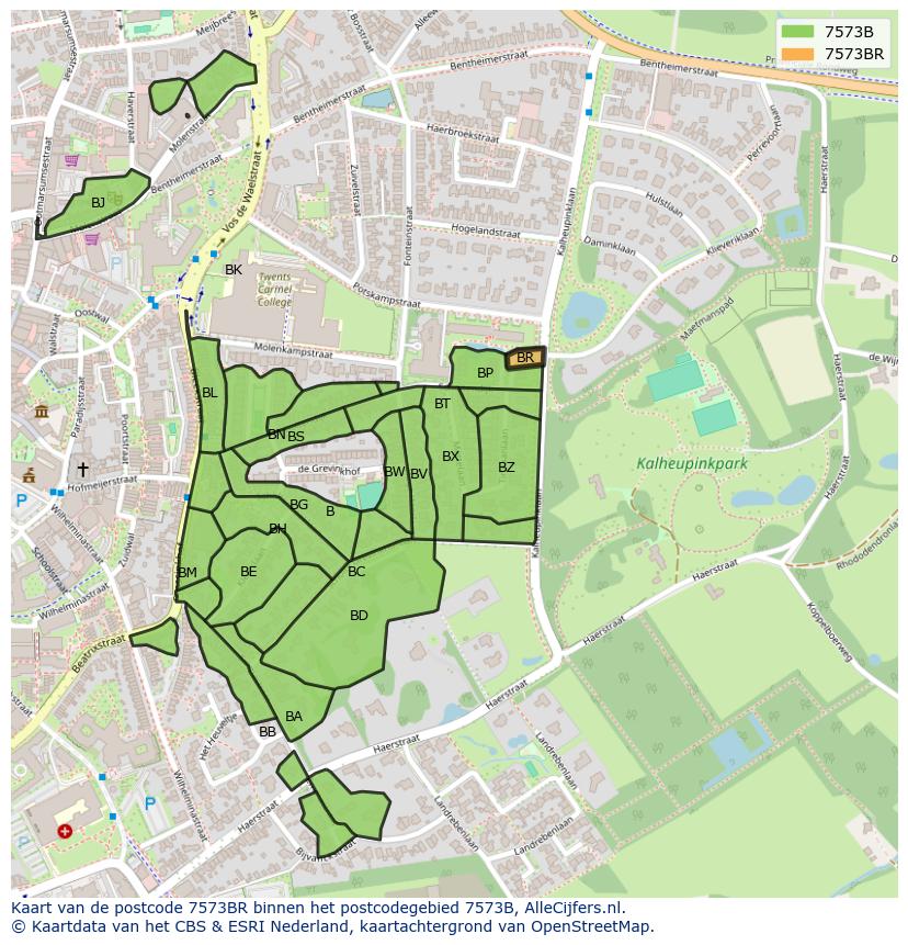 Afbeelding van het postcodegebied 7573 BR op de kaart.
