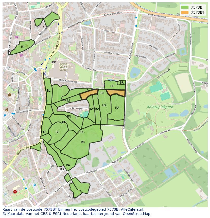 Afbeelding van het postcodegebied 7573 BT op de kaart.