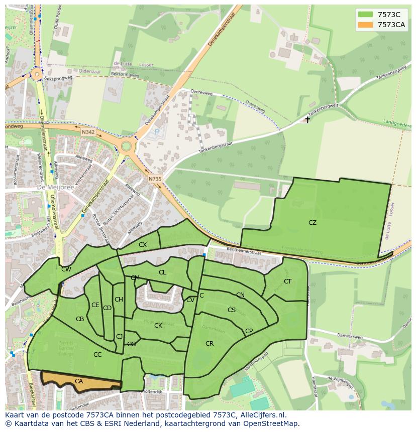 Afbeelding van het postcodegebied 7573 CA op de kaart.