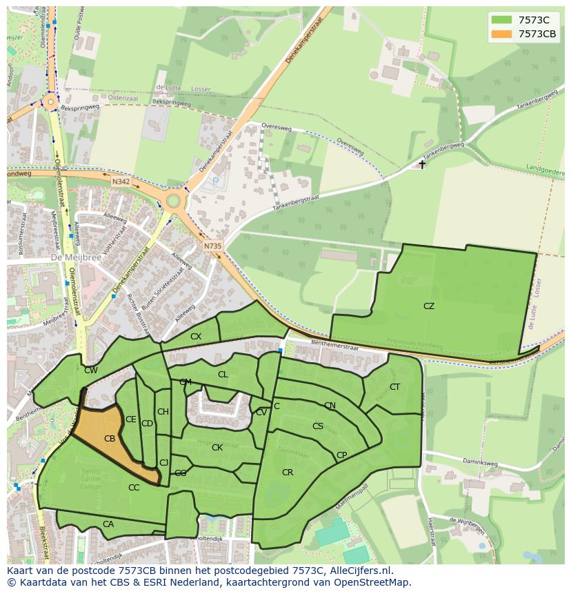 Afbeelding van het postcodegebied 7573 CB op de kaart.