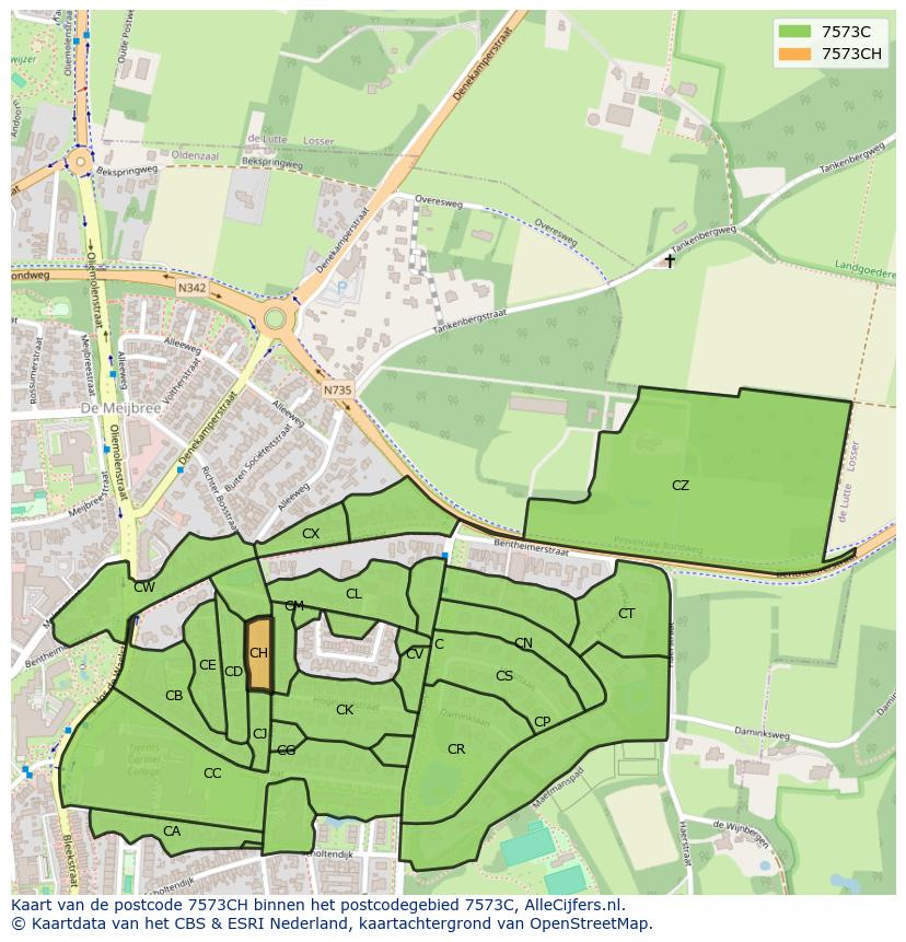 Afbeelding van het postcodegebied 7573 CH op de kaart.