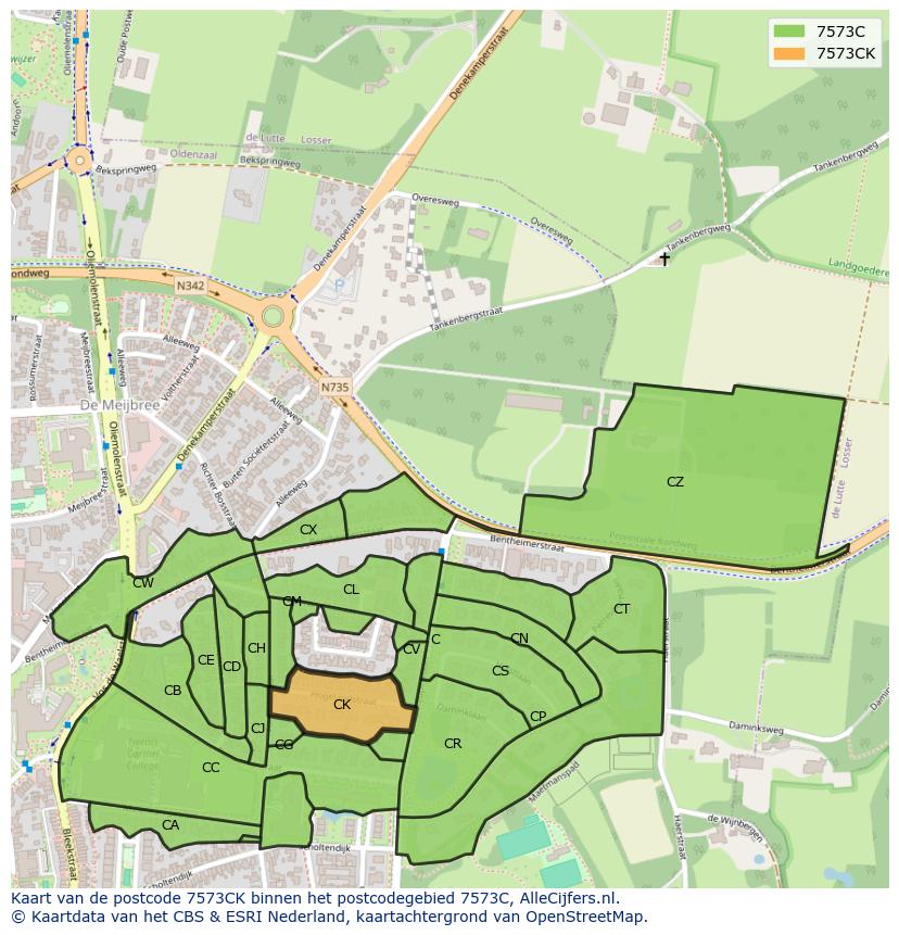 Afbeelding van het postcodegebied 7573 CK op de kaart.