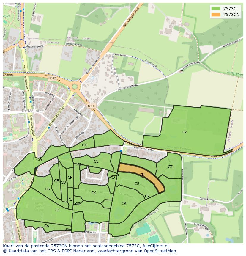 Afbeelding van het postcodegebied 7573 CN op de kaart.