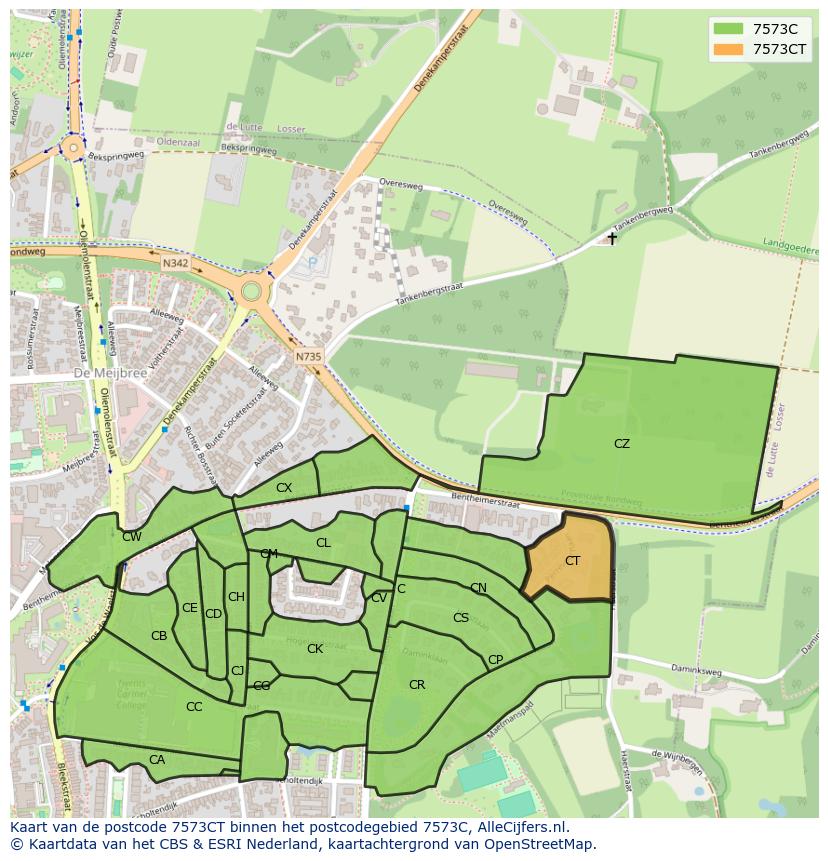 Afbeelding van het postcodegebied 7573 CT op de kaart.