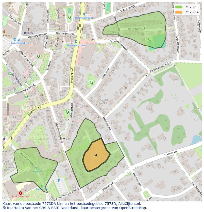 Afbeelding van het postcodegebied 7573 DA op de kaart.