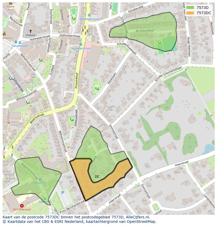 Afbeelding van het postcodegebied 7573 DC op de kaart.