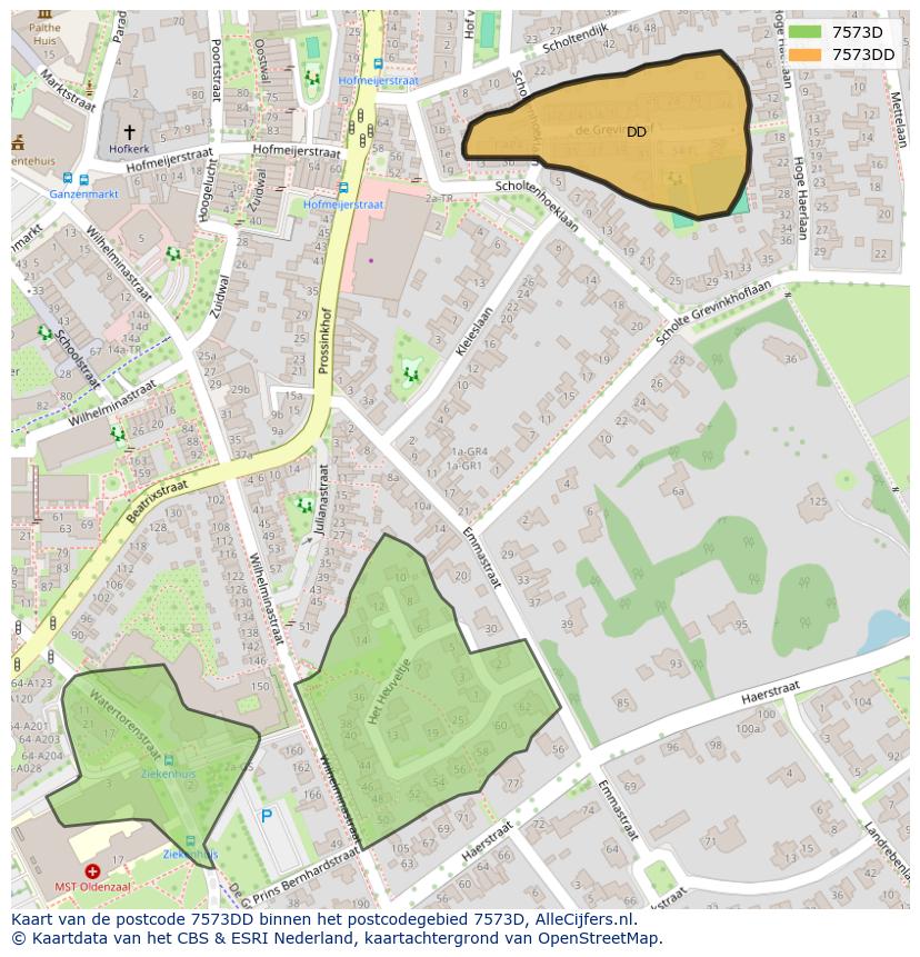 Afbeelding van het postcodegebied 7573 DD op de kaart.