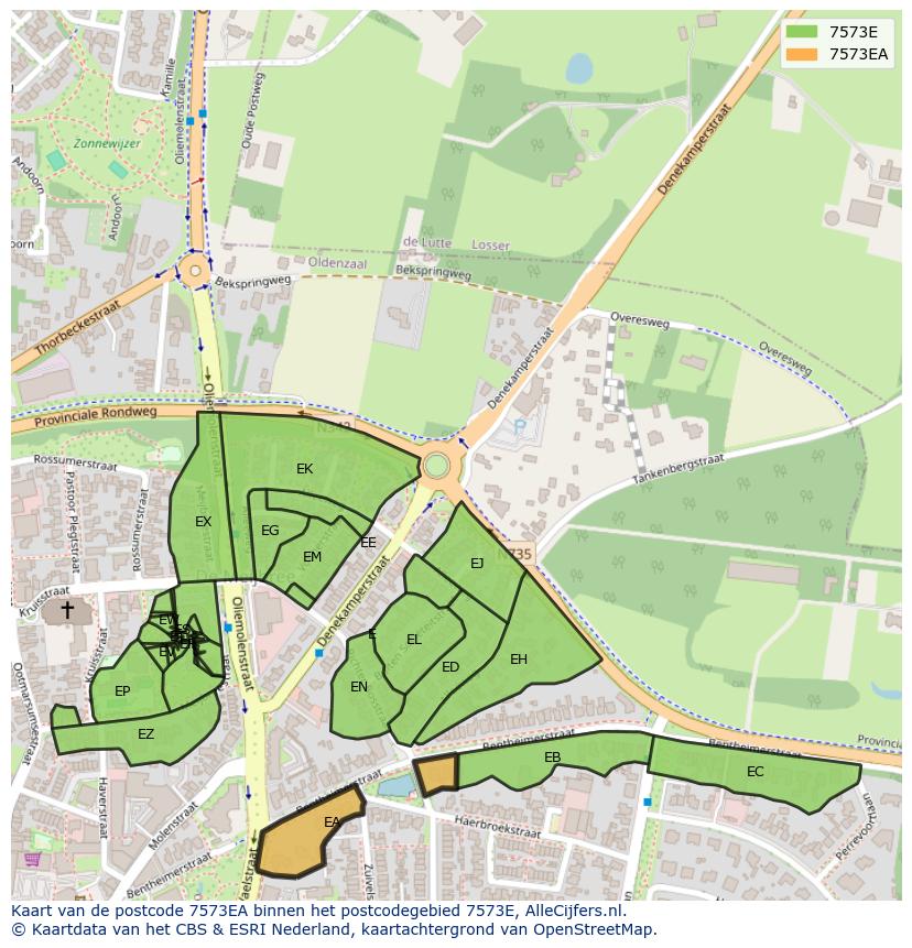 Afbeelding van het postcodegebied 7573 EA op de kaart.