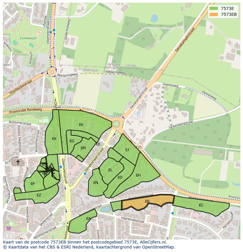 Afbeelding van het postcodegebied 7573 EB op de kaart.