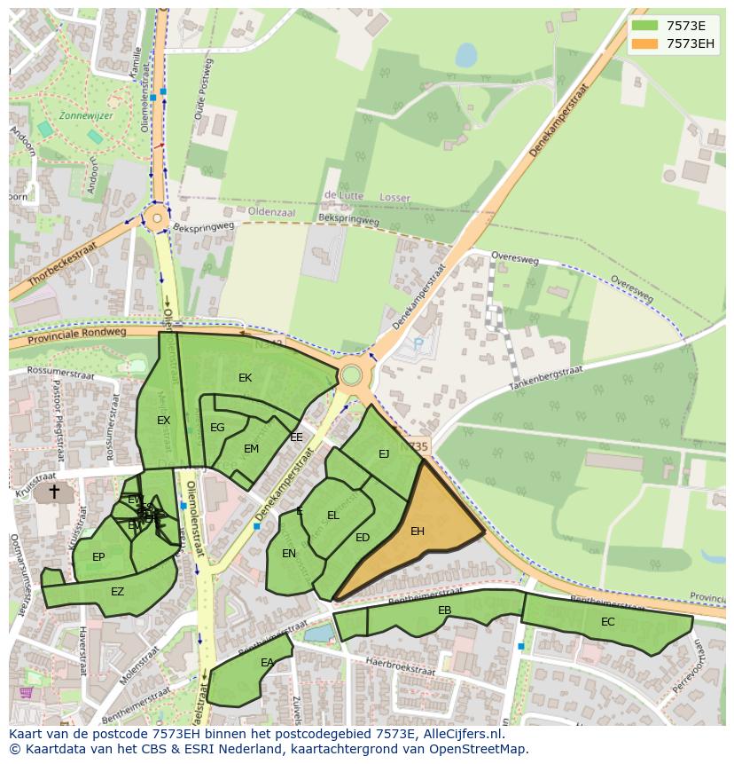 Afbeelding van het postcodegebied 7573 EH op de kaart.