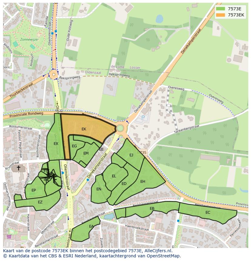 Afbeelding van het postcodegebied 7573 EK op de kaart.
