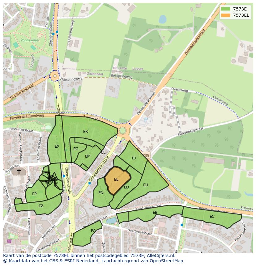 Afbeelding van het postcodegebied 7573 EL op de kaart.