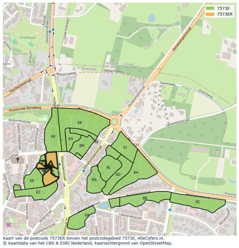 Afbeelding van het postcodegebied 7573 ER op de kaart.