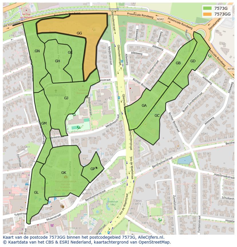 Afbeelding van het postcodegebied 7573 GG op de kaart.