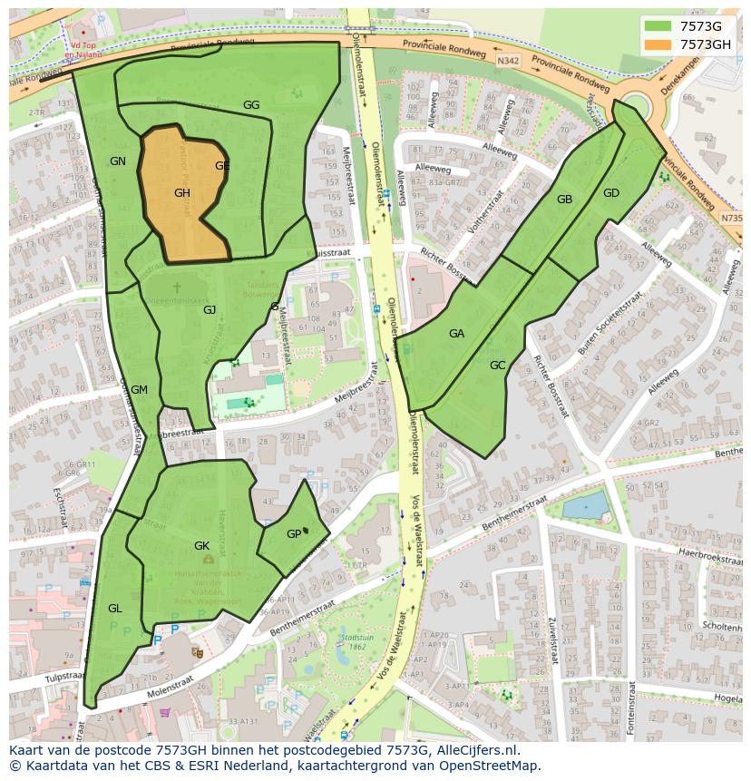 Afbeelding van het postcodegebied 7573 GH op de kaart.