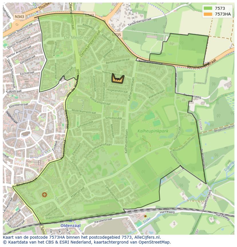 Afbeelding van het postcodegebied 7573 HA op de kaart.