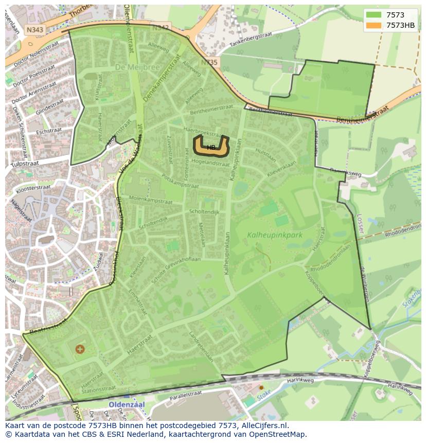 Afbeelding van het postcodegebied 7573 HB op de kaart.