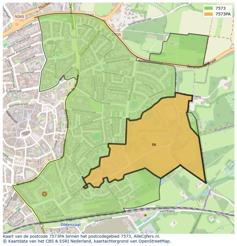 Afbeelding van het postcodegebied 7573 PA op de kaart.