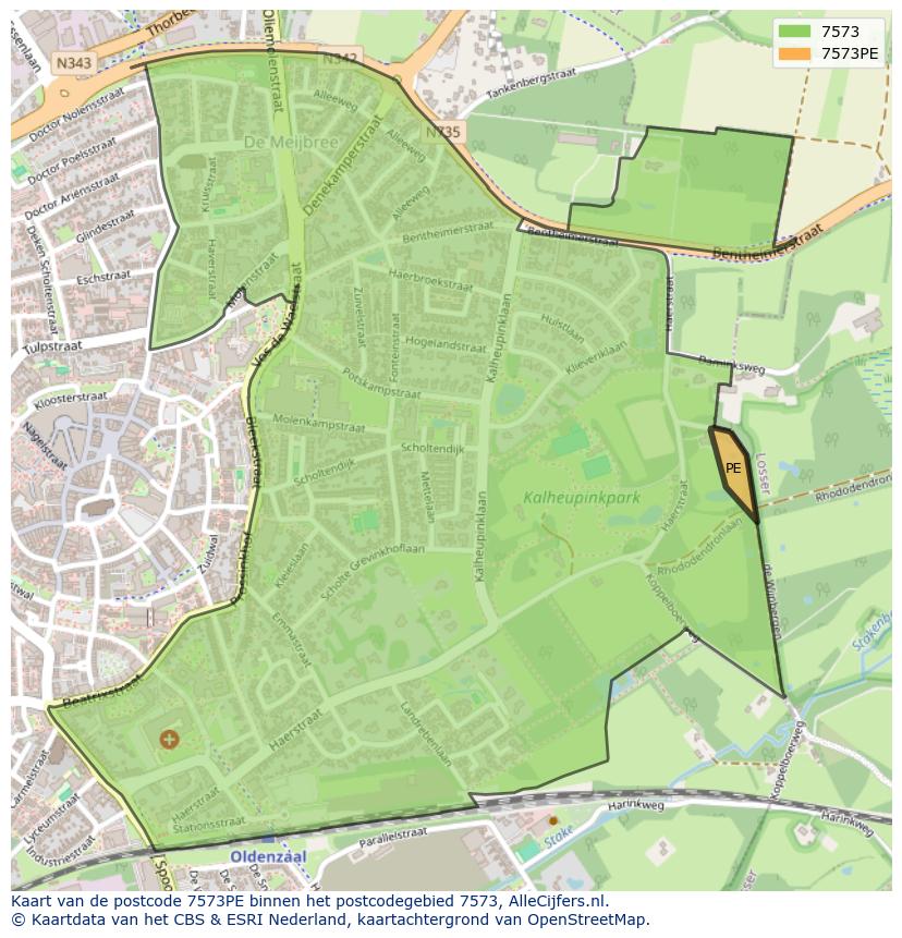 Afbeelding van het postcodegebied 7573 PE op de kaart.