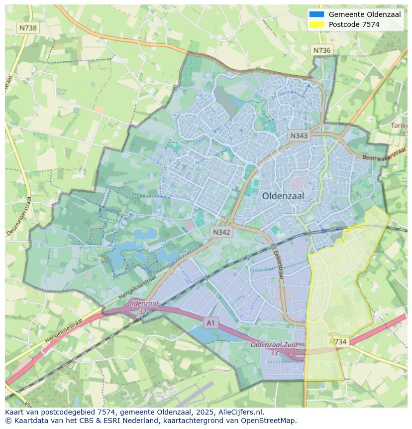 Afbeelding van het postcodegebied 7574 op de kaart.