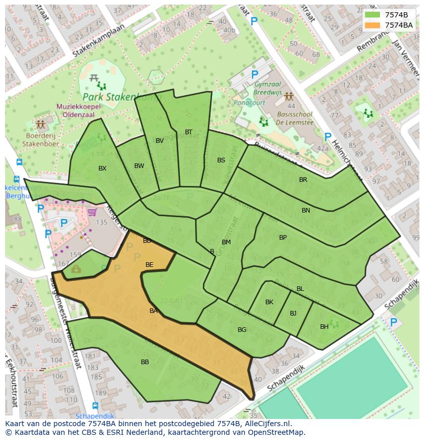Afbeelding van het postcodegebied 7574 BA op de kaart.