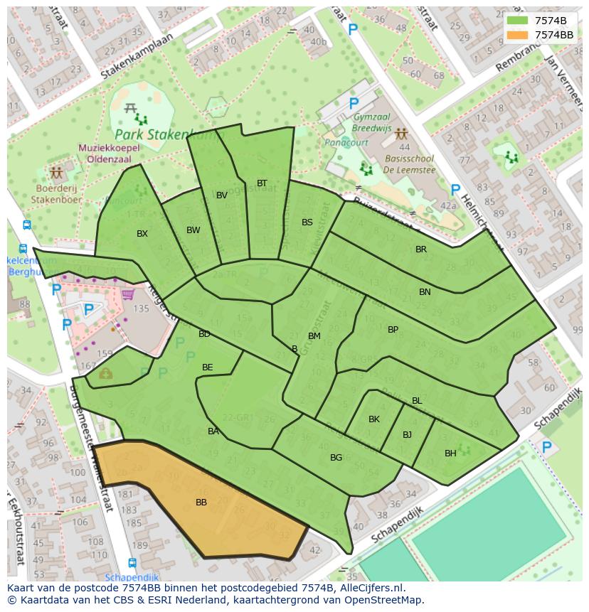 Afbeelding van het postcodegebied 7574 BB op de kaart.