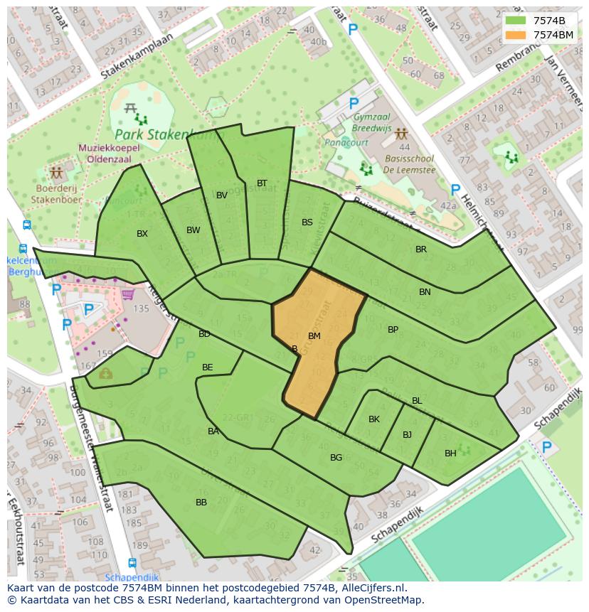Afbeelding van het postcodegebied 7574 BM op de kaart.
