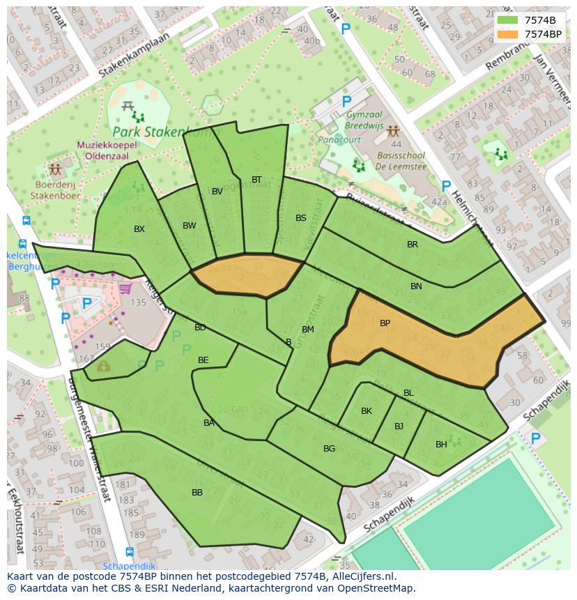 Afbeelding van het postcodegebied 7574 BP op de kaart.