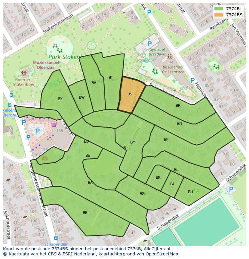 Afbeelding van het postcodegebied 7574 BS op de kaart.