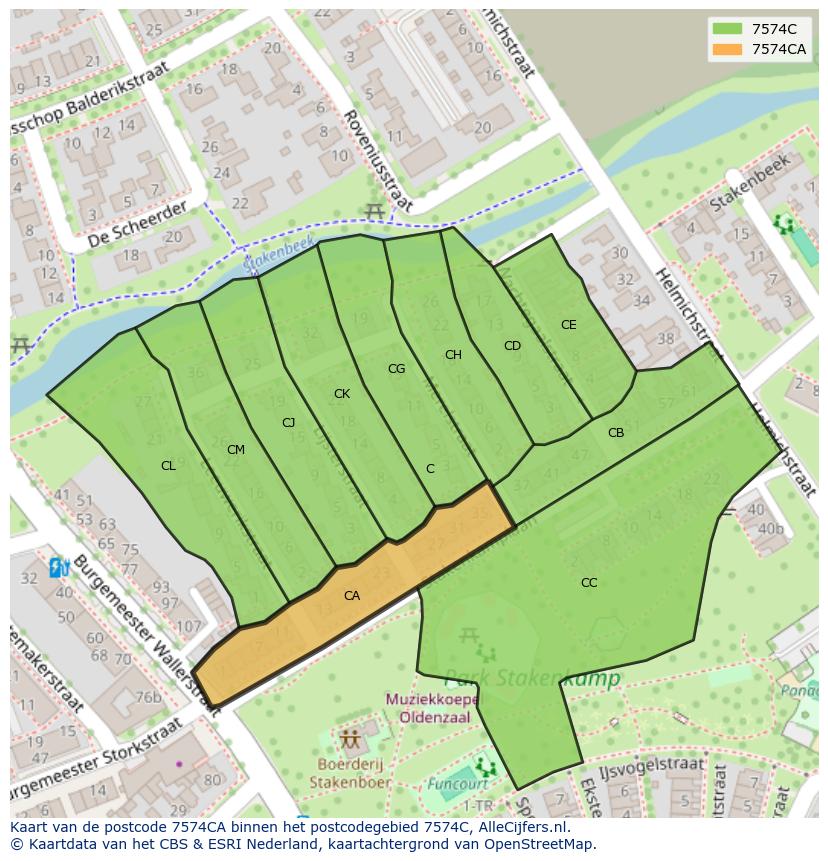 Afbeelding van het postcodegebied 7574 CA op de kaart.
