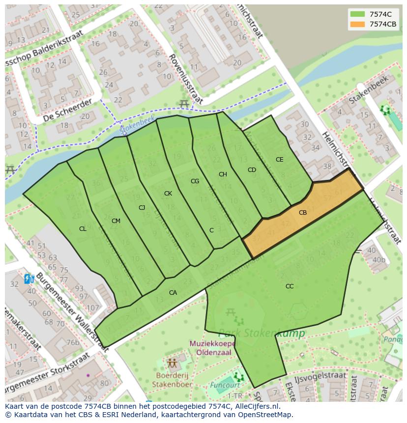 Afbeelding van het postcodegebied 7574 CB op de kaart.