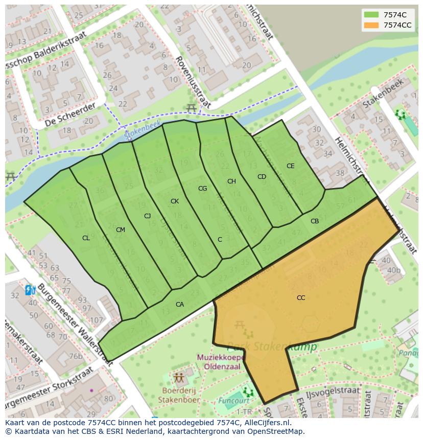 Afbeelding van het postcodegebied 7574 CC op de kaart.