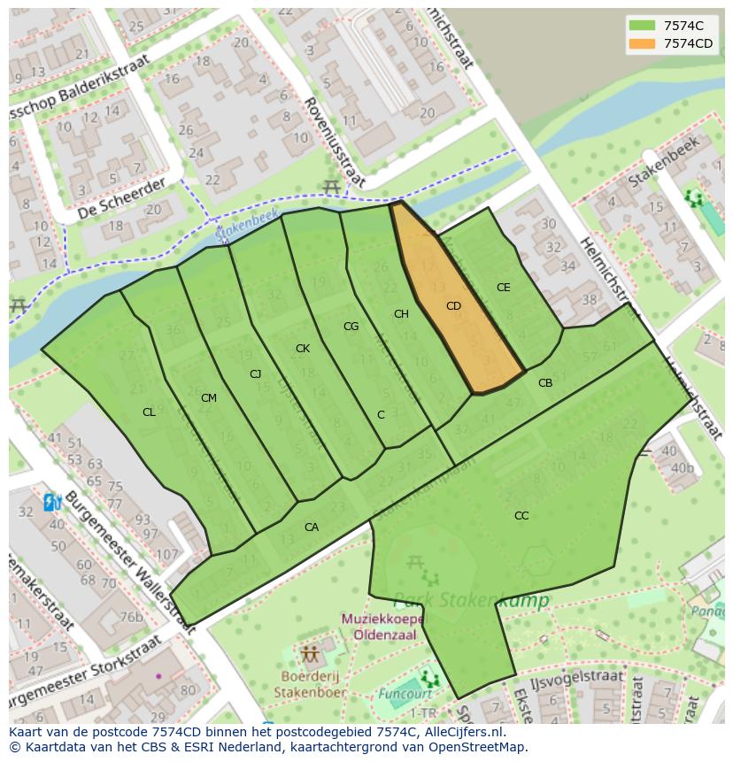 Afbeelding van het postcodegebied 7574 CD op de kaart.