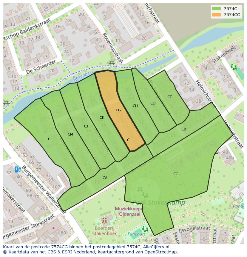Afbeelding van het postcodegebied 7574 CG op de kaart.