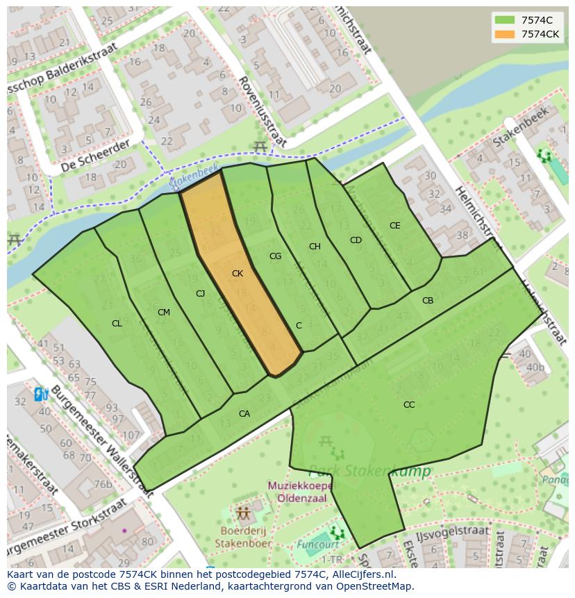 Afbeelding van het postcodegebied 7574 CK op de kaart.