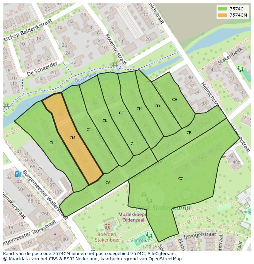 Afbeelding van het postcodegebied 7574 CM op de kaart.