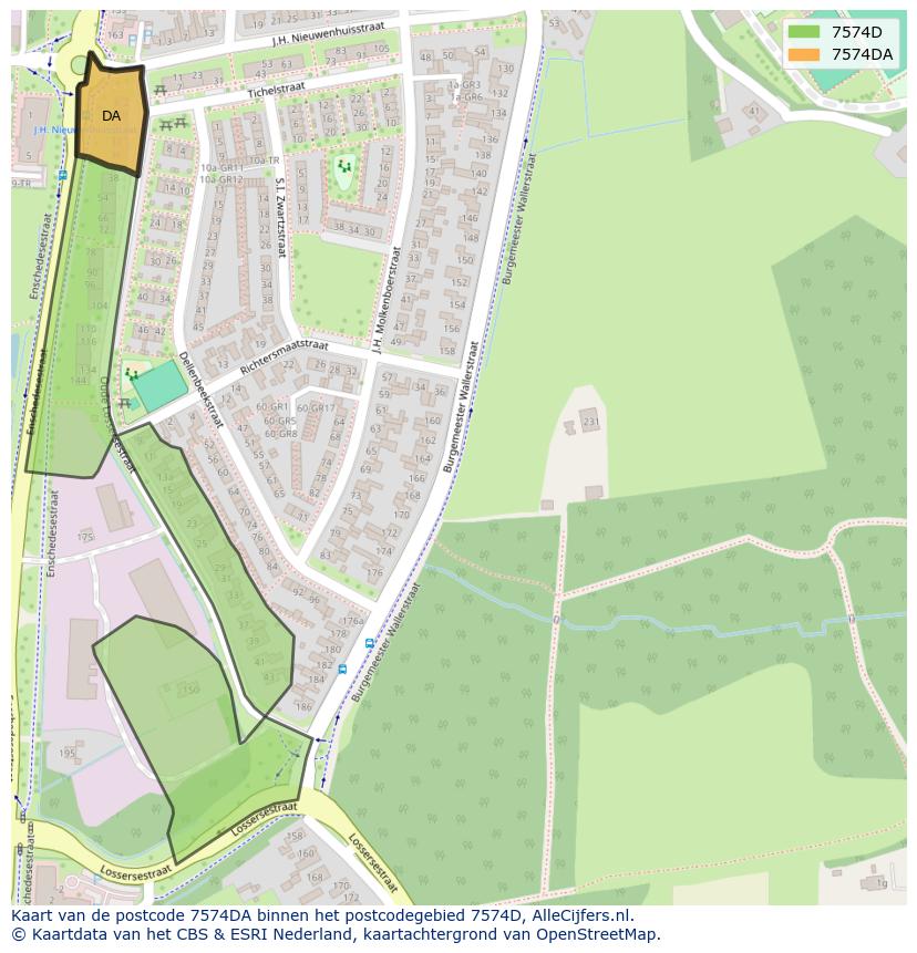 Afbeelding van het postcodegebied 7574 DA op de kaart.
