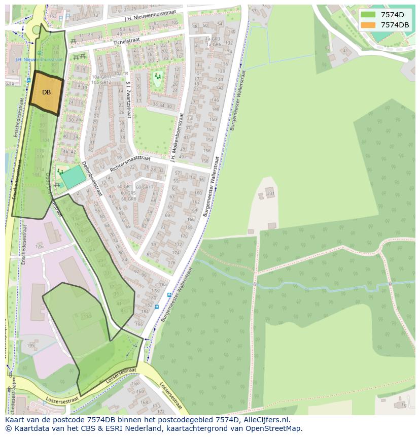 Afbeelding van het postcodegebied 7574 DB op de kaart.