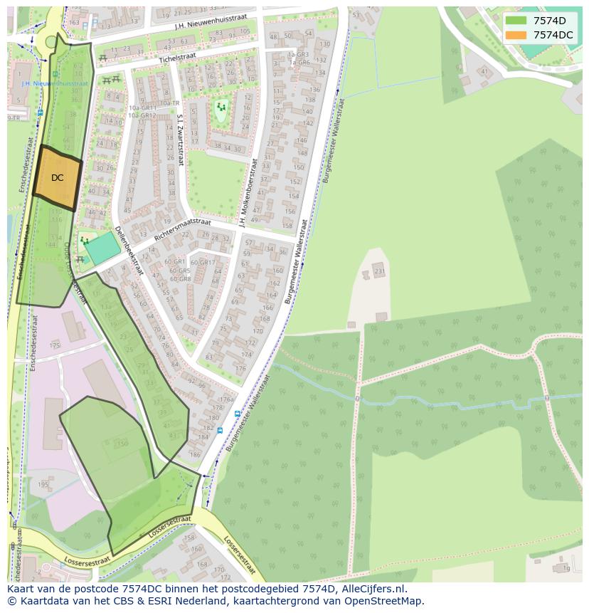 Afbeelding van het postcodegebied 7574 DC op de kaart.